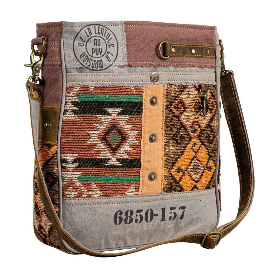Myra Bag Handmade Rigaud Shoulder Bag Upcycled Canvas & Cowhide Leather
